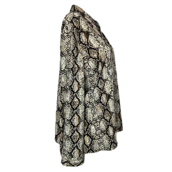 The Limited Shirt Women XLP Petite Beige Black Snake Print Chiffon Button Up Top - Picture 3 of 9